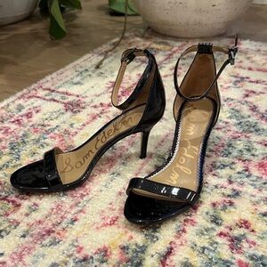 Sam Edelman Glossy Black Ankle Strap Heels